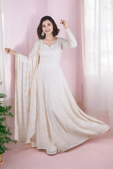 Off White Lucknowi Anarkali Suit