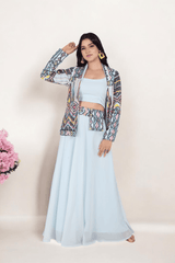 Blue Blazer Set With Skirt Blouse And Belt