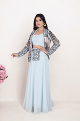 Blue Blazer Set With Skirt Blouse And Belt