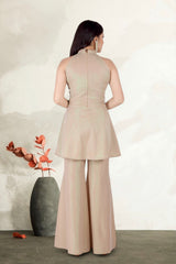 Beige Shimmer Peplum Set