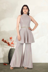 Grey Shimmer Peplum Set