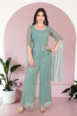 Green Glam Jumpsuit With Long Sleeves