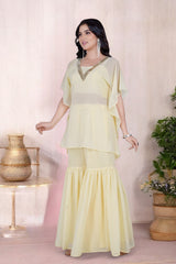 Yellow Sharara Blouse Set With Mirror Work Coverup