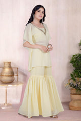 Yellow Sharara Blouse Set With Mirror Work Coverup