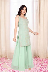 Green Kurta Set With Pastel Sequins