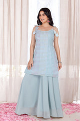 Blue Kurta Set With Pastel Sequins