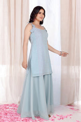 Blue Kurta Set With Pastel Sequins