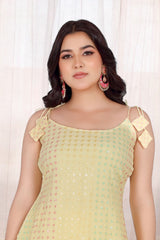 Yellow Kurta Set With Pastel Sequins