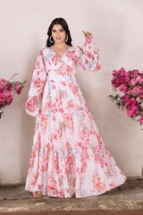 Floral Printed Gown With Long Sleeves