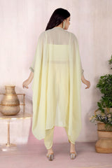 Yellow Dhoti Set With Blouse And Cape Jacket