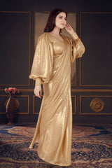 Gold Ready To Wear Saree With Balloon Sleeves Blouse