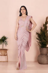 Pink Glam Pre Stitched Slit Saree With Pearl Work