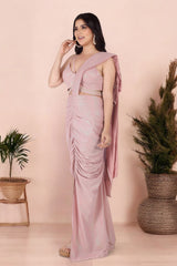 Pink Glam Pre Stitched Slit Saree With Pearl Work