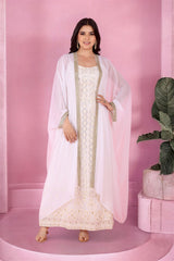 Ivory Chikankari Work Gown With Cape Jacket