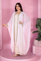 Ivory Chikankari Work Gown With Cape Jacket