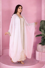 Ivory Chikankari Work Gown With Cape Jacket