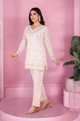 Ivory Chikankari Mirror Work Kurta Set