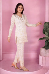 Ivory Chikankari Mirror Work Kurta Set