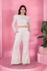 Ivory Chikankari Mirror Work Puff Sleeve Co-ord Set