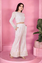 Ivory Chikankari Mirror Work Puff Sleeve Co-ord Set