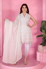 White Tulip Pant Kurta Set With Dupatta