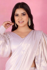 Ivory Ready To Wear Saree With Balloon Sleeves Blouse