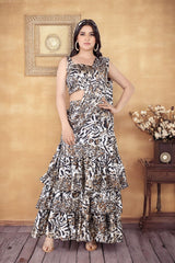 Animal Print Glam Ruffles Ready To Wear Saree Set