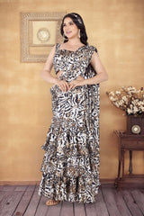 Animal Print Glam Ruffles Ready To Wear Saree Set