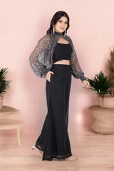 Black Palazzo Set With Blouse And Sleeves