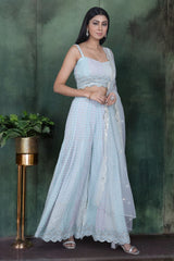 Blue Indo Western Palazzo Set With Pastel Sequins Work