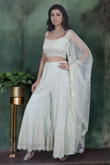 Green Indo Western Palazzo Set With Pastel Sequins Work