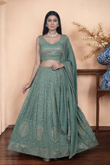 Green Chikankari Embroidered Lehenga Set