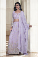 Lilac Embroidered Lehenga Set