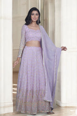 Lilac Embroidered Lehenga Set