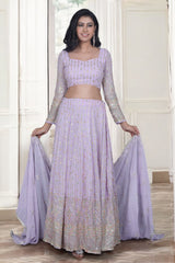 Lilac Embroidered Lehenga Set