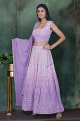 Lavender Ombre Chikankari Lehenga Set With Intricate Embroidery