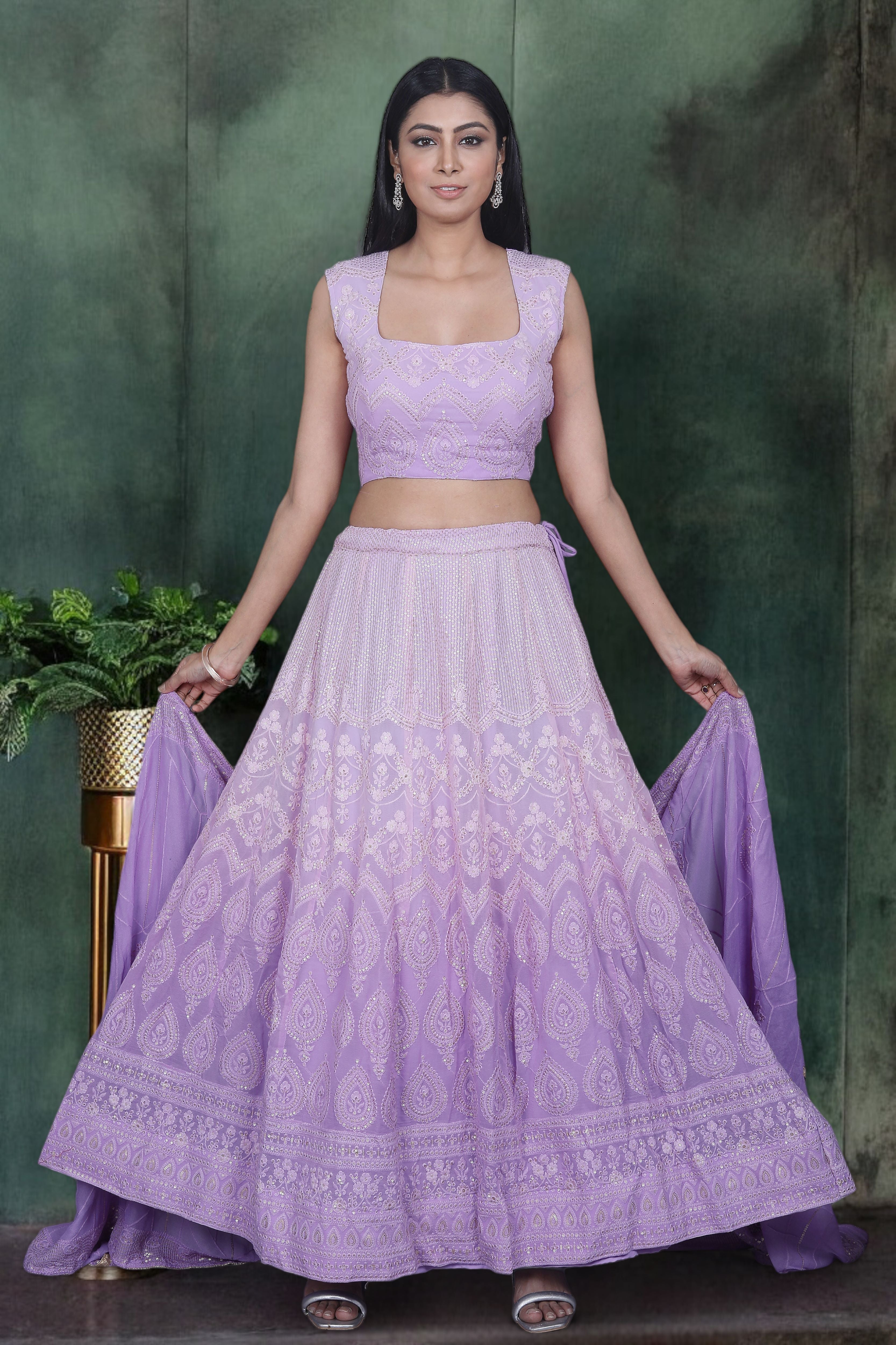 Lavender Ombre Chikankari Lehenga Set With Intricate Embroidery