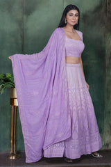 Lavender Ombre Chikankari Lehenga Set With Intricate Embroidery