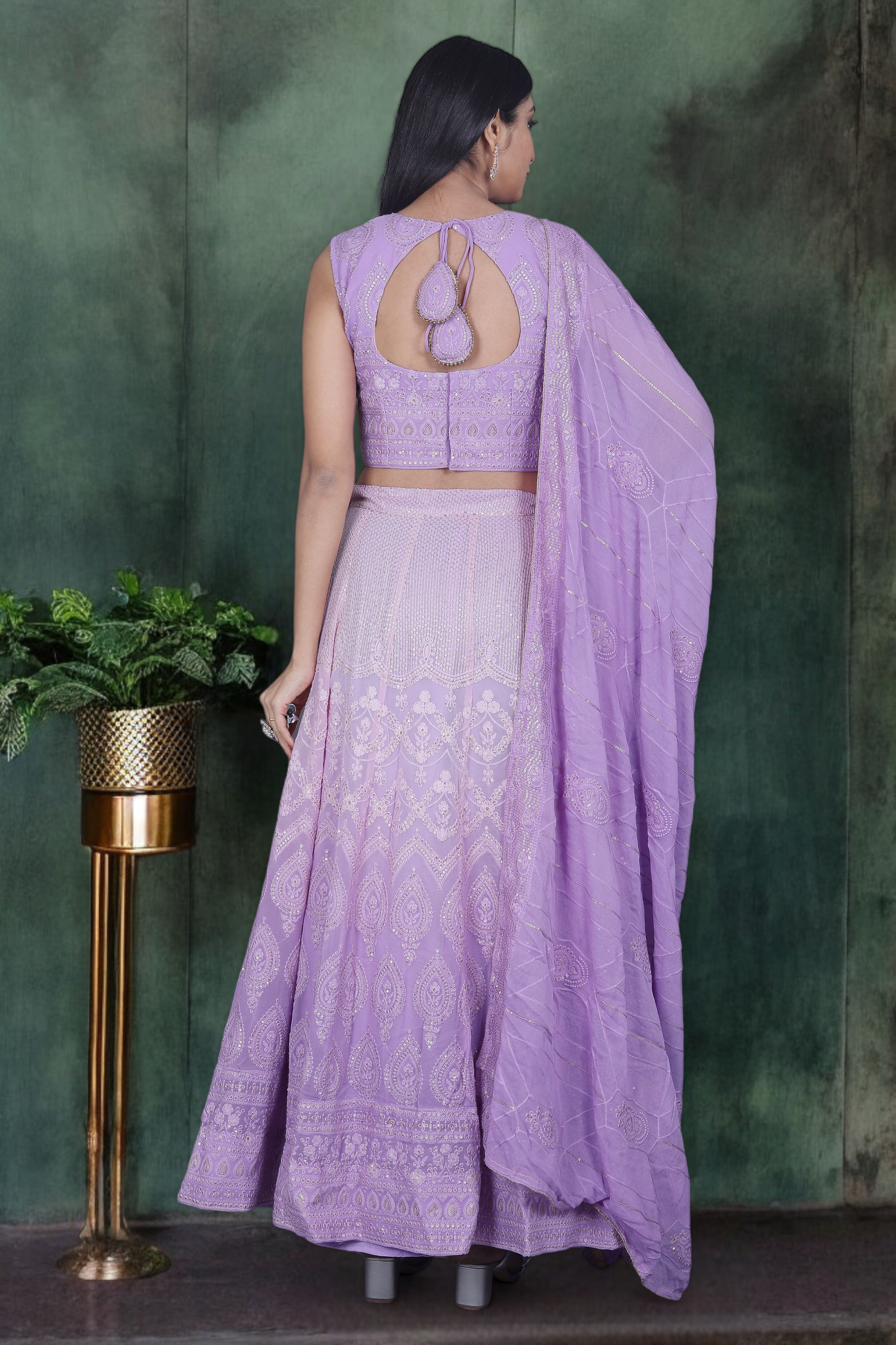 Lavender Ombre Chikankari Lehenga Set With Intricate Embroidery