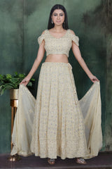 Soft Beige Chikankari Embroidered Lehenga Set