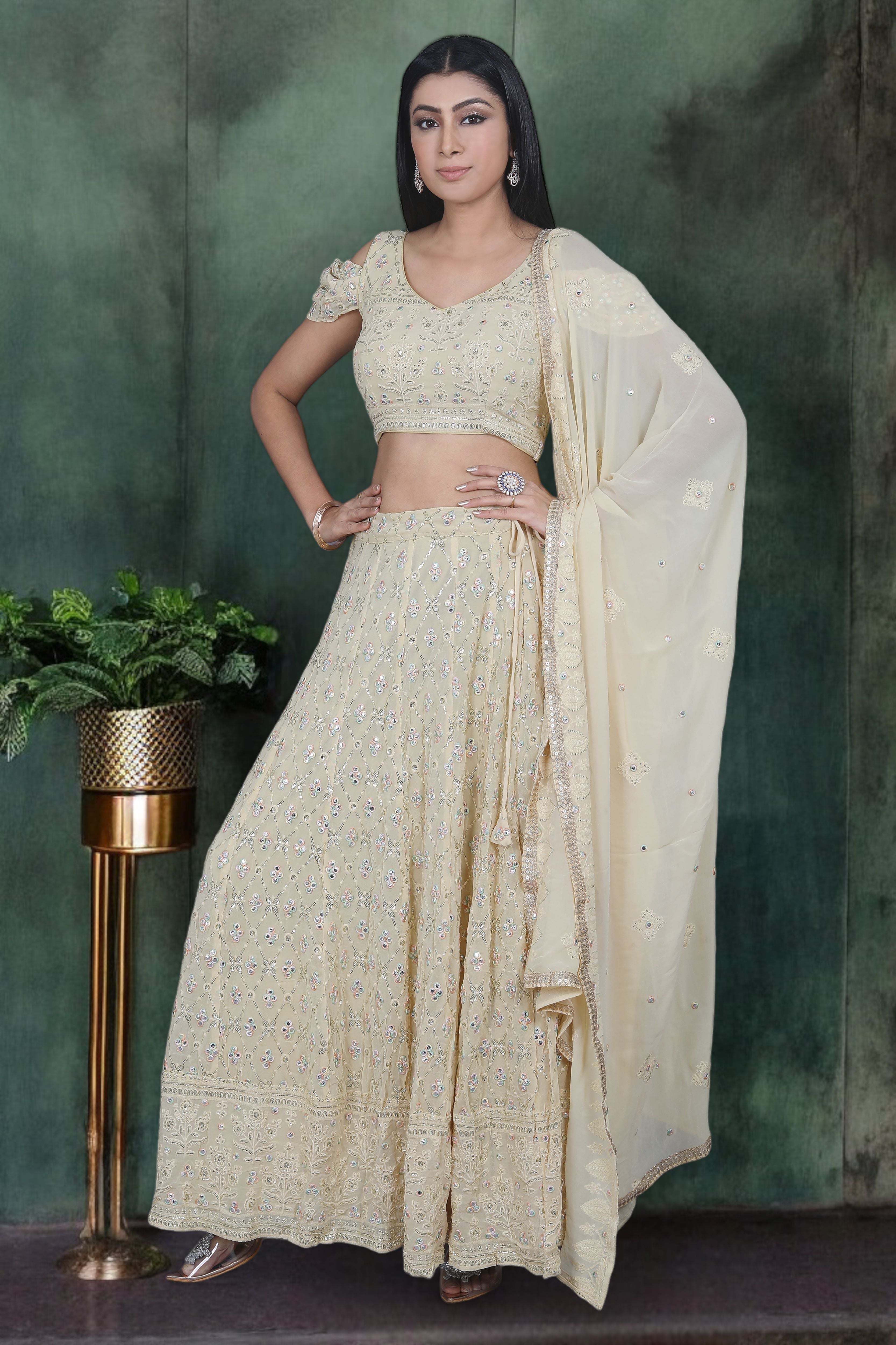 Soft Beige Chikankari Embroidered Lehenga Set