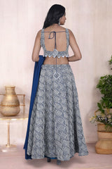 Teal Blue Silk Lehenga Set With Intricate White Embroidery