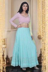 Multicolor Chikankari Embroidered Lehenga Set With Mirror detailing