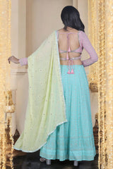 Multicolor Chikankari Embroidered Lehenga Set With Mirror detailing