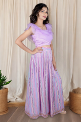 Lavender Indo Western Lehenga With Ruffles Sleeve Blouse