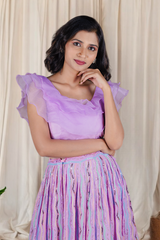 Lavender Indo Western Lehenga With Ruffles Sleeve Blouse