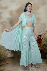 Mint Green Indo Western Palazzo, Blouse And Dupatta Set