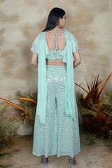 Mint Green Indo Western Palazzo, Blouse And Dupatta Set