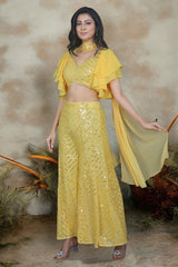 Yellow Indo Western Palazzo, Blouse And Dupatta Set