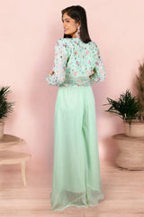 Green Indo Western Palazzo With Blouse And Jacket Set